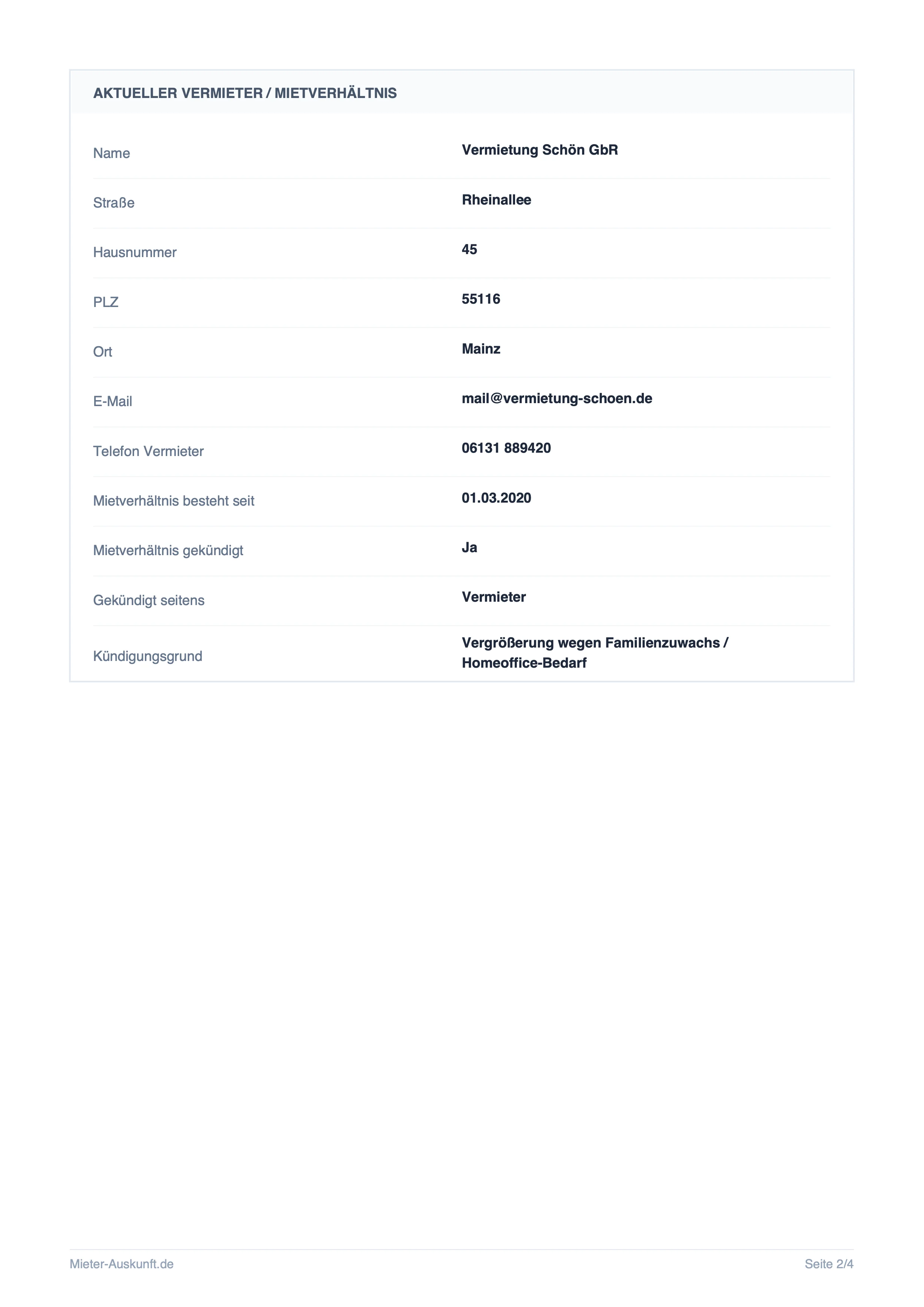 Mieterselbstauskunft PDF Vorlage Seite 2