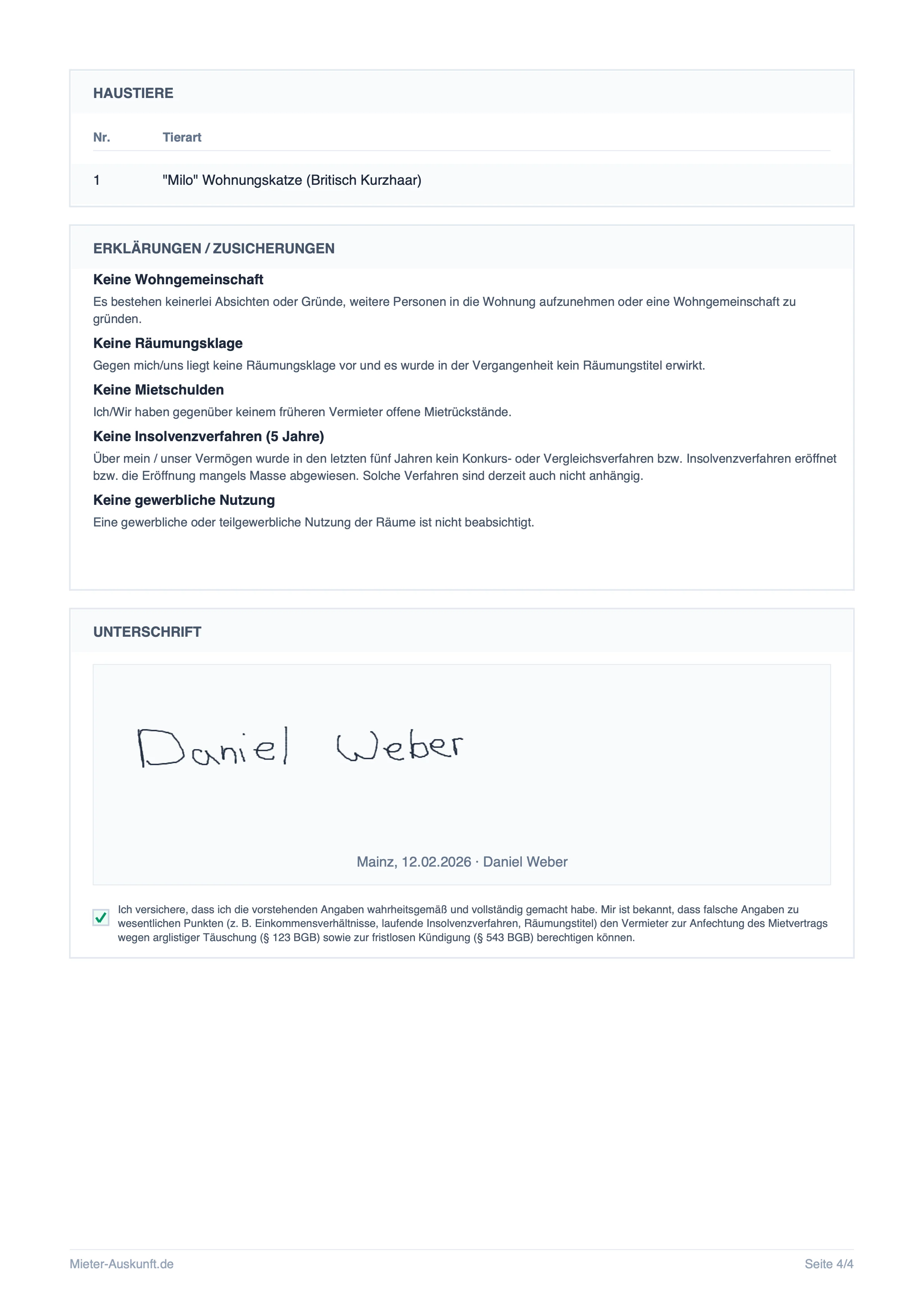 Mieterselbstauskunft PDF Vorlage Seite 4