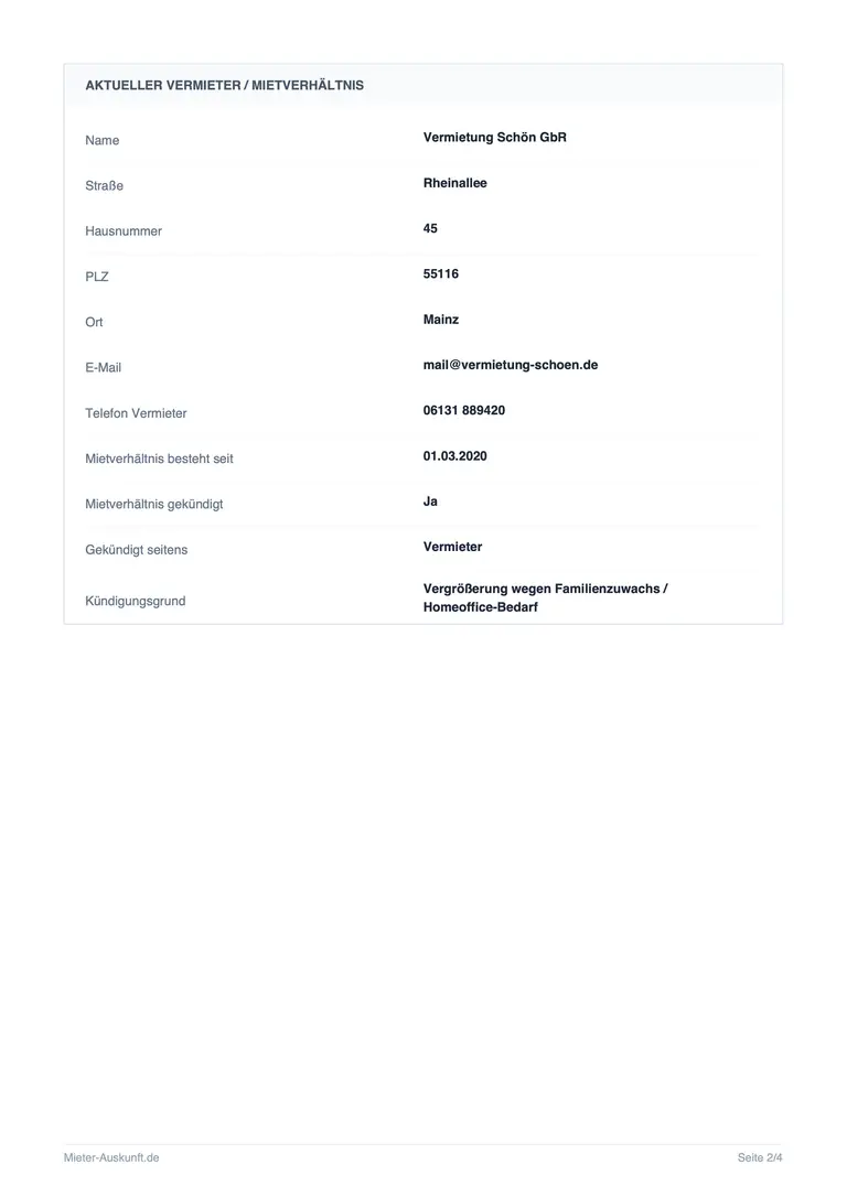 Mieterselbstauskunft PDF Vorlage Seite 2