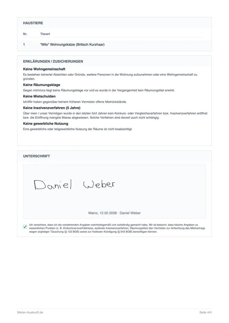 Mieterselbstauskunft PDF Vorlage Seite 4