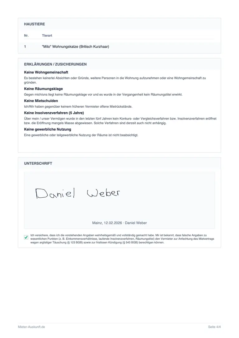 Mieterselbstauskunft PDF Vorlage Seite 4