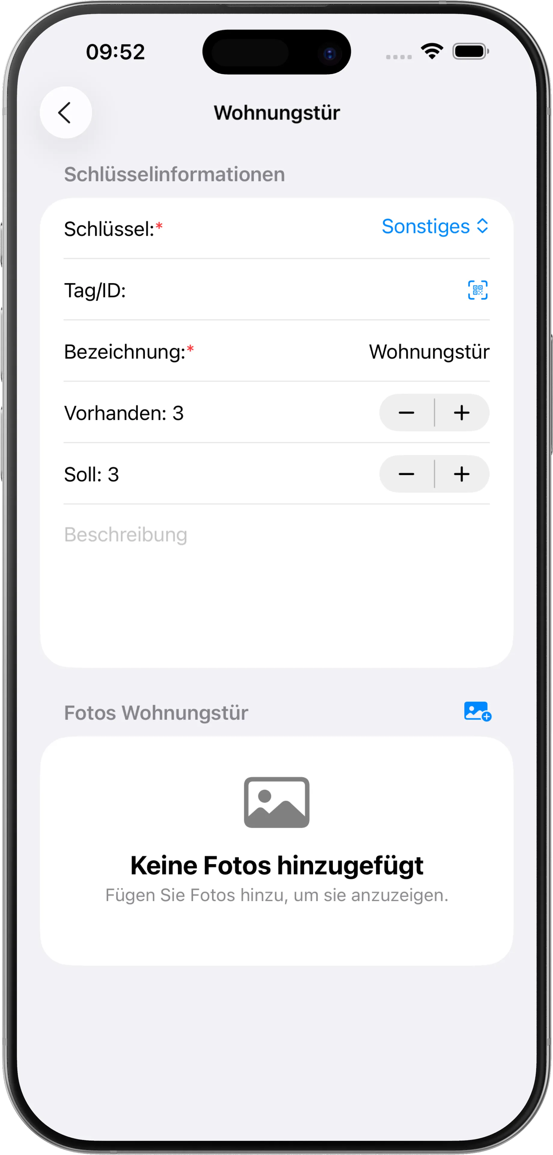 Schlüsselverwaltung in der Immobilien Protokoll App
