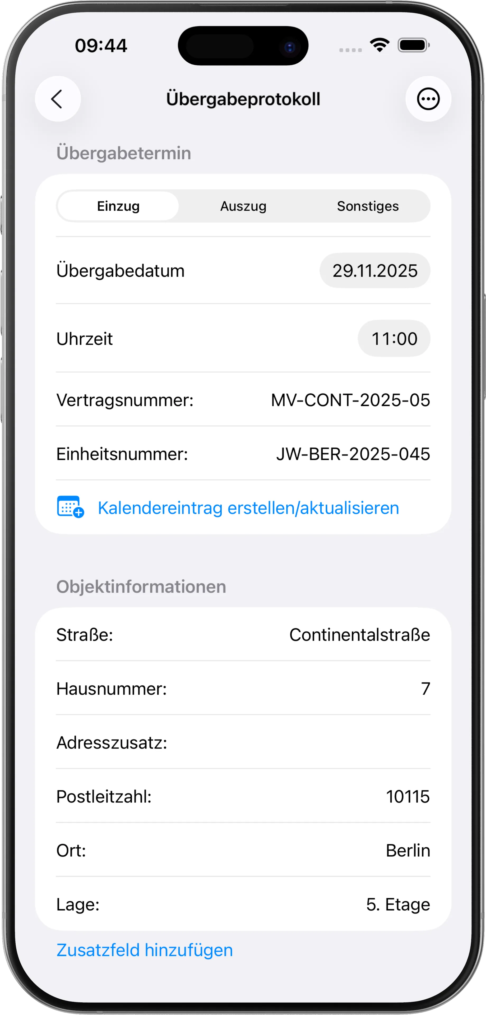 Übergabeprotokoll in der Immobilien Protokoll App